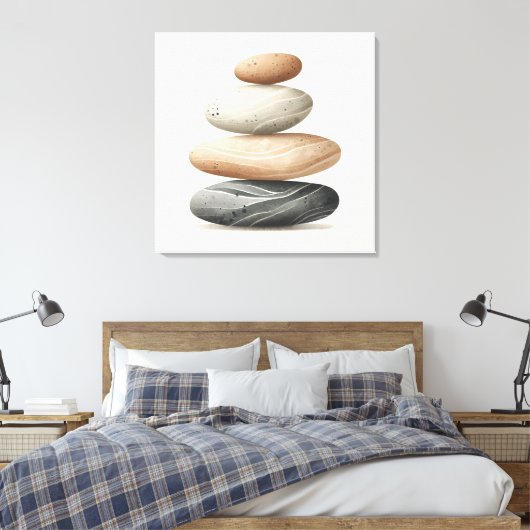 Japandi Pebble Balance in Neutral Tones Leinwanddruck (Insitu (Schlafzimmer))
