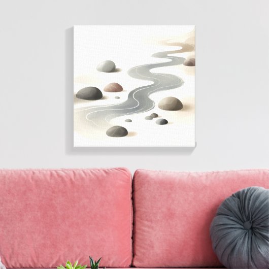 Japandi River Flow Art for Calm Zen Interiors Leinwanddruck (Insitu (Wohnzimmer))