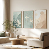 Japandi Sage Green Floral Art | Zen Wall Print Set