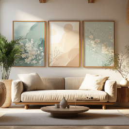 Japandi Sage Green Floral Art | Zen Wall Print Set