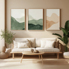 Japandi Sage Green Floral Art | Zen Wall Print Set