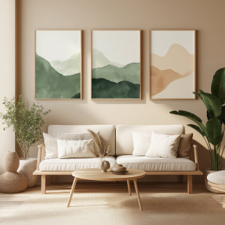 Japandi Sage Green Floral Art | Zen Wall Print Set