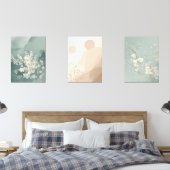 Japandi Sage Green Floral Art | Zen Wall Print Set (Schlafzimmer)