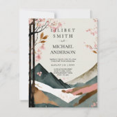 Japandi skandinavisches Hochzeitsthema pink Black Einladung (Vorderseite)