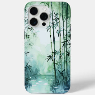 Japandi-Wasserfarben inspirierte Bambuskunst iPhone 15 Pro Max Hülle