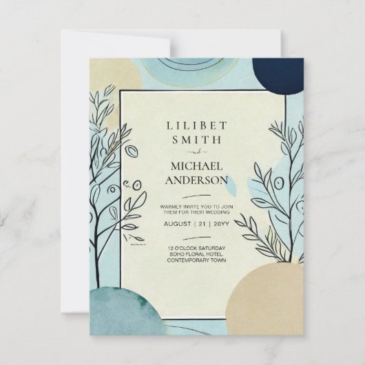 Japandi Wedding Theme Aqua Blues Einladung (Vorderseite)