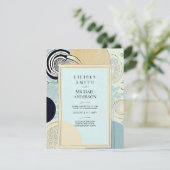 Japandi Wedding Theme Aqua Blues Einladung (Stehend Vorderseite)