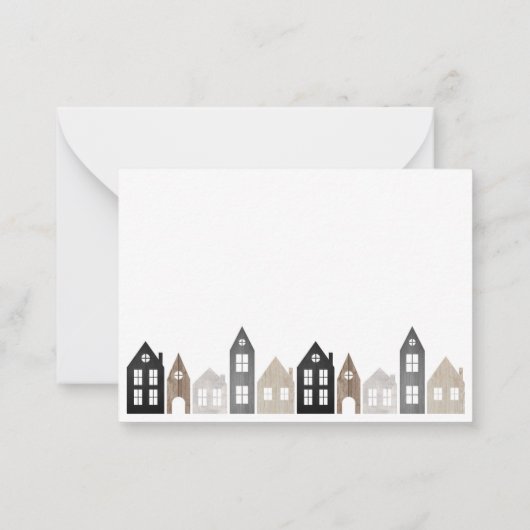 Japandi Weihnachten Nordische Häuser stilvoll Mitteilungskarte (Rückseite)