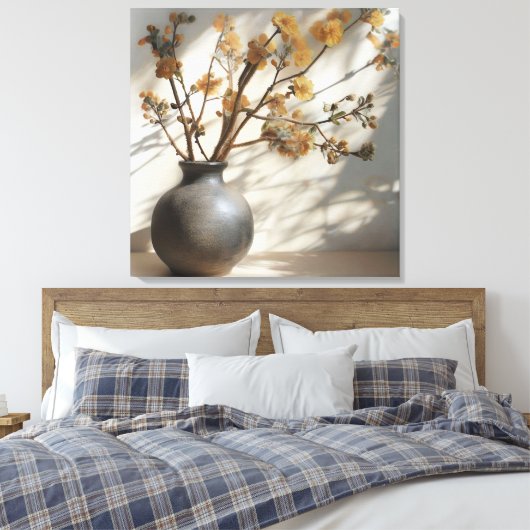 Japandi Zen Floral Fusion Keramik Vase Leinwanddruck (Insitu (Schlafzimmer))