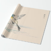 JAPANE WOODBLOCK BIRD DRUCKEN PEACH Wrapping Paper Geschenkpapier (Ungerollt)
