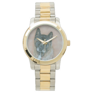 Japaner Akita mit Porträtkunst des schwarzen Armbanduhr