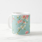 Japaner, Kirschblüte, aquamarin, weiß, rosa, mit Kaffeetasse (Vorderseite Links)