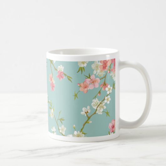 Japaner, Kirschblüte, aquamarin, weiß, rosa, mit Kaffeetasse (Rechts)