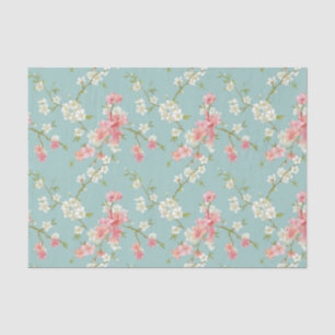 Japaner, Kirschblüte, aquamarin, weiß, rosa, mit Seidenpapier