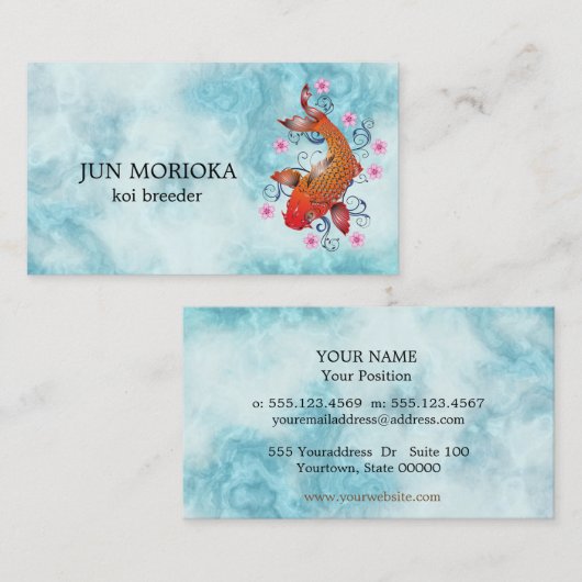 Japaner Koi auf blauem Hintergrund Visitenkarte (Vorne/Hinten)