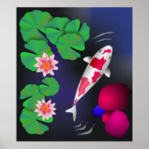 Japaner Koi Fische, Lotos-Blumen u. Wasser-Lilien Poster