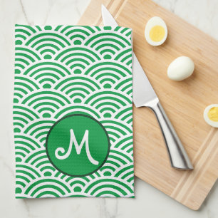Japaner Nami Wellen-Muster und Monogramm Geschirrtuch