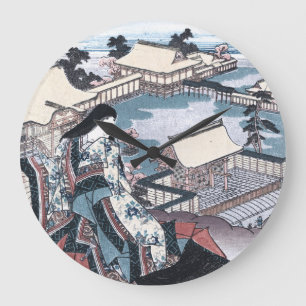 Japaner Ukiyo-e Druck mit Blick auf Kyoto Große Wanduhr