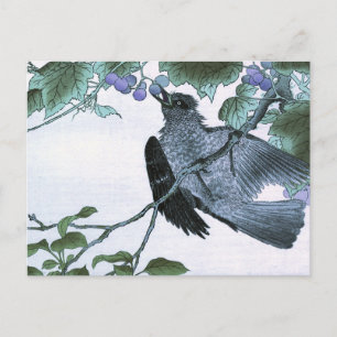 Japaner Woodblock Druck eines Vogels, der Trauben Postkarte