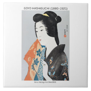 Japanerin, die ihr Handtuch hält - Goyō Hashiguchi Fliese