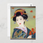 Japanerin in blau-kimono postkarte (Vorne/Hinten)