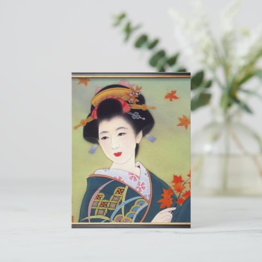 Japanerin in blau-kimono postkarte (Stehend Vorderseite)