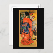 Japanerin mit einem Lüfter Postkarte (Vorne/Hinten)