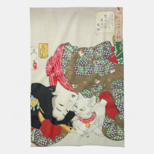 Japanerin mit Katze, Tsukioka Yoshitoshi Geschirrtuch