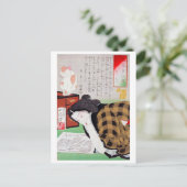 Japanerin mit Katze, Tsukioka Yoshitoshi Postkarte (Stehend Vorderseite)