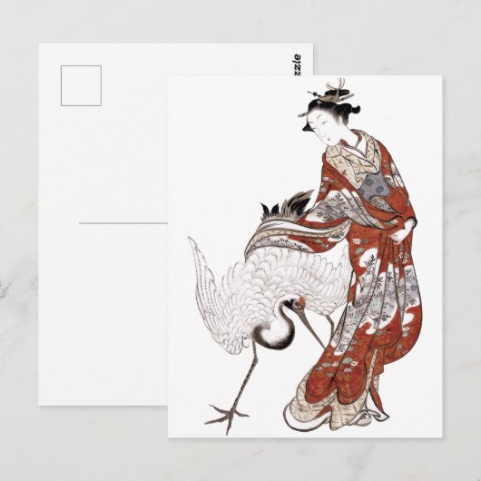 Japanerin und Krane (18. Jahrhundert) Postkarte (Vorne/Hinten)