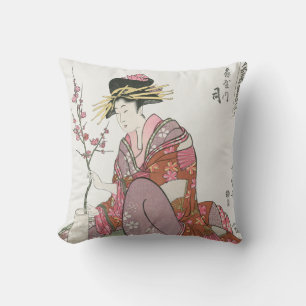 Japanerin, Vintage Malerei, Holzschnitt Kissen