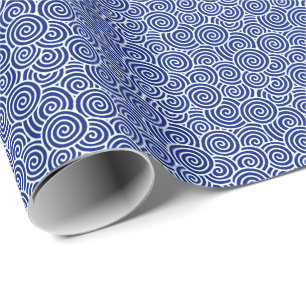 Japanerstrudelmuster - Marineblau und -WEISS Geschenkpapier