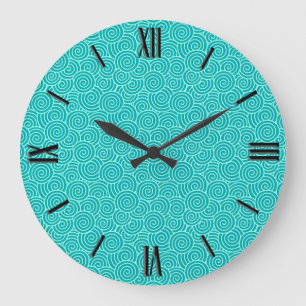 Japanerstrudelmuster - Türkis und Aqua Große Wanduhr