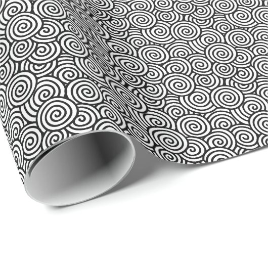 Japanerstrudelmuster - Weiß und Schwarzes Geschenkpapier (Rolleneckpunkt)