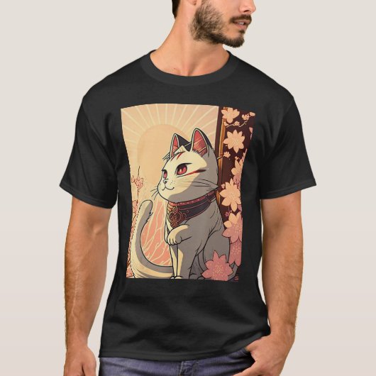 Japanese Aesthetic Cute cat japan Sakura Cherry Bl T-Shirt (Vorderseite)