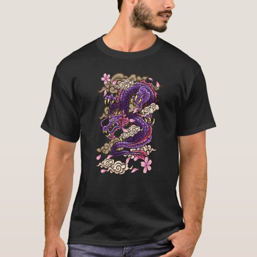 Japanese Aesthetic Dragon Tattoo style Sakura Cher T-Shirt (Vorderseite)