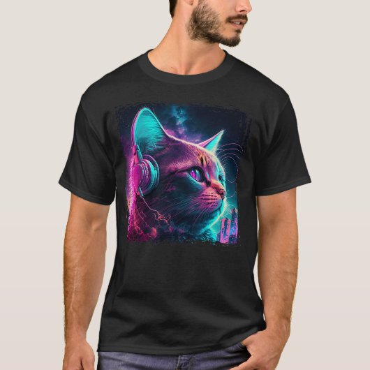 Japanese Aesthetic Synthwave Cat Vaporwave Anime F T-Shirt (Vorderseite)