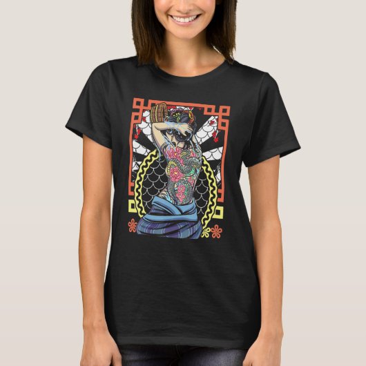 Japanese Artwork Geisha Snake Flower T-Shirt (Vorderseite)