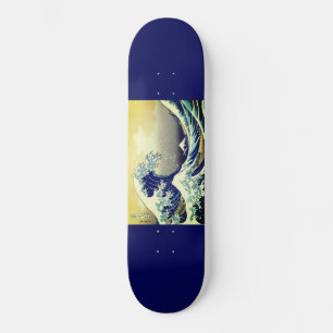 Japanese artwork painting wave, skateboard