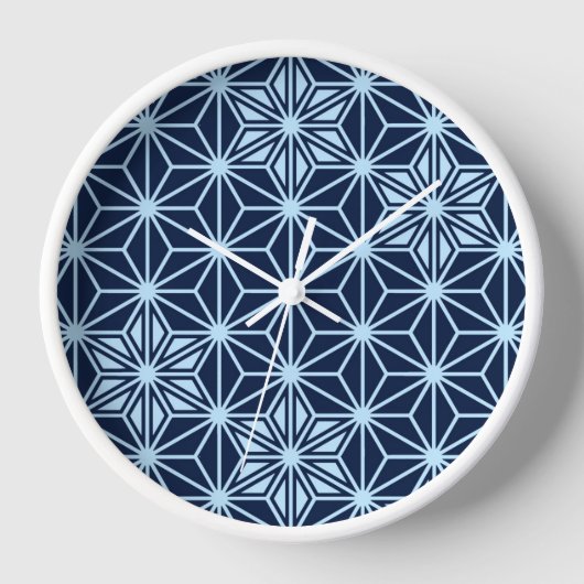 Japanese Asanoha pattern - indigo blue Wanduhr (Vorderseite)