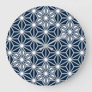 Japanese Asanoha pattern - indigo blue & white Große Wanduhr