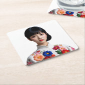 Japanese beauty pinup rechteckiger pappuntersetzer (angewinkelt)