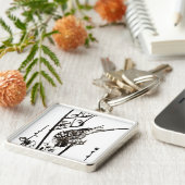 Japanese Bird on a Branch - Black and White Schlüsselanhänger (Seite)