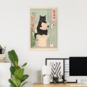 Japanese Black Cat on Toilet Print Funny Bathroom Poster (Heimbüro)