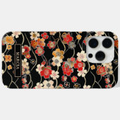 Japanese Black Floral Pattern Monogrammed Case-Mate iPhone Hülle (Rückseite (Horizontal))