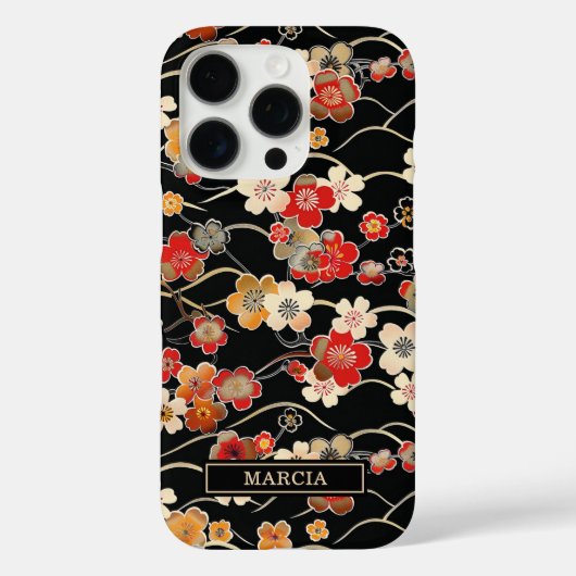 Japanese Black Floral Pattern Monogrammed Case-Mate iPhone Hülle (Rückseite)
