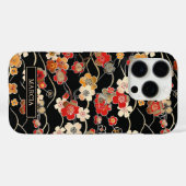 Japanese Black Floral Pattern Monogrammed Case-Mate iPhone Hülle (Rückseite (Horizontal))