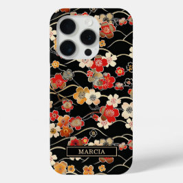 Japanese Black Floral Pattern Monogrammed Case-Mate iPhone Hülle