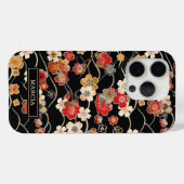Japanese Black Floral Pattern Monogrammed Case-Mate iPhone Hülle (Rückseite (Horizontal))