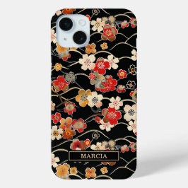 Japanese Black Floral Pattern Monogrammed Case-Mate iPhone Hülle